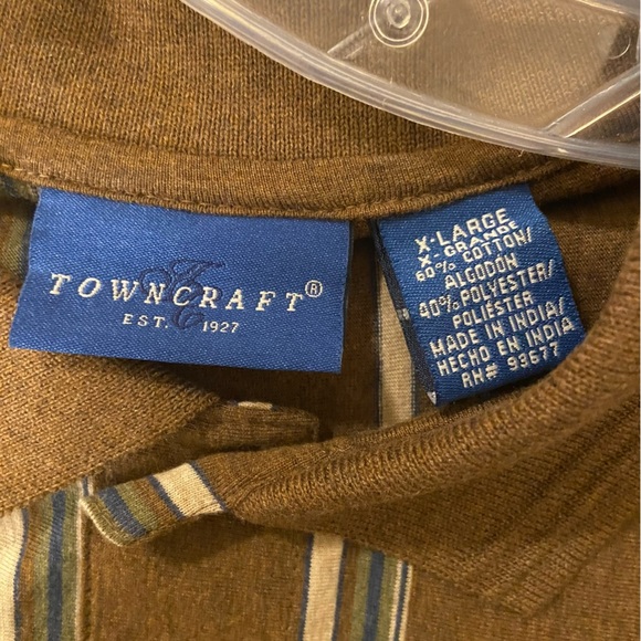 TownCraft Men Short Sleeves Pullover Brown with Vertical Stripes Polo Shirt. - Picture 3 of 7